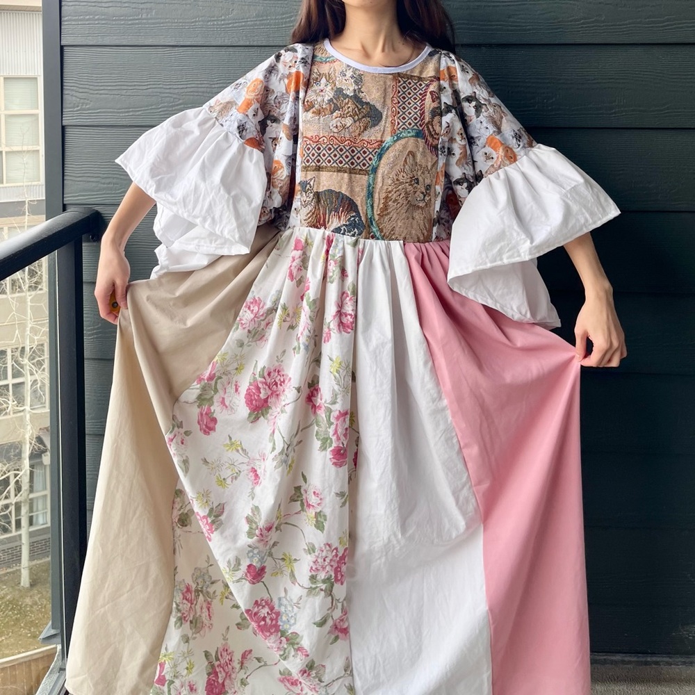 SOLd Cats “Moonlit Meow” Handmade Quilted Jasmine Dress | SKU 11165 - Picture 2 of 16